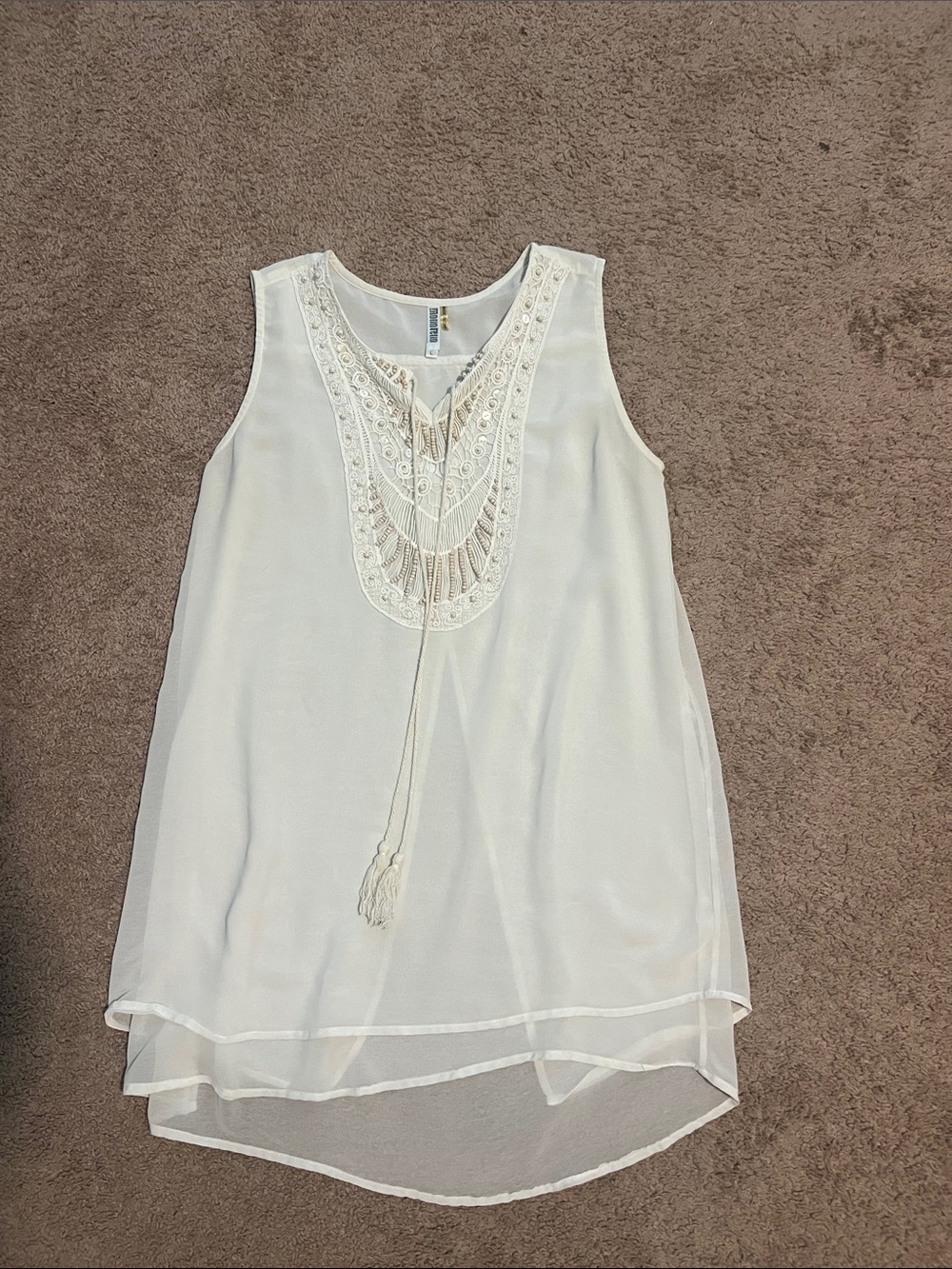Ivory Sleeveless Lace Yoke Tunic Top